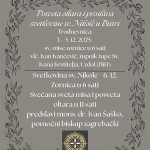 Trodnevnica uoči posvete oltara i proslave svetkovine sv. Nikole u Bistri